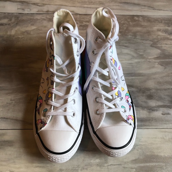 Converse chuck Taylor high top Junior unicorn rainbow sneaker shoe  pink white 4 - Picture 2 of 8